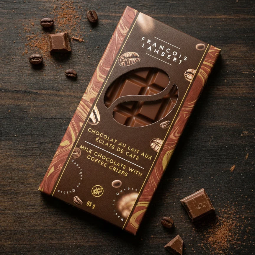 Tablette de chocolat au lait aux éclats de café